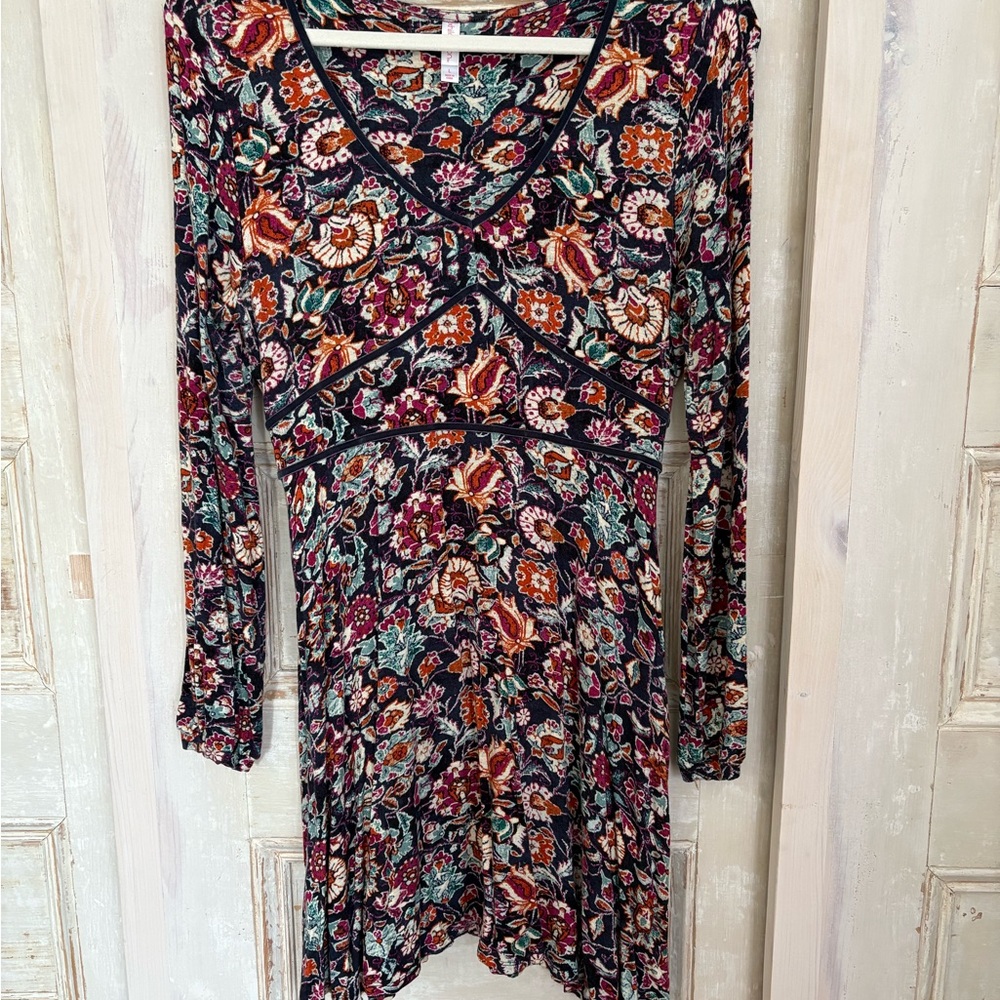 Xhilaration Red and Pink V-Neck Fit and Flare Dress